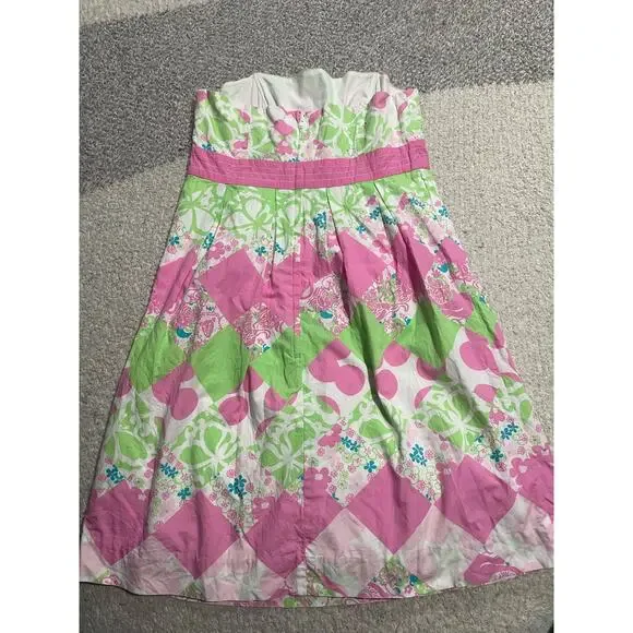 Lilly Pulitzer Strapless Mini Dress Womens Sz 2 Pink Green Island Diamond - Picture 8 of 14